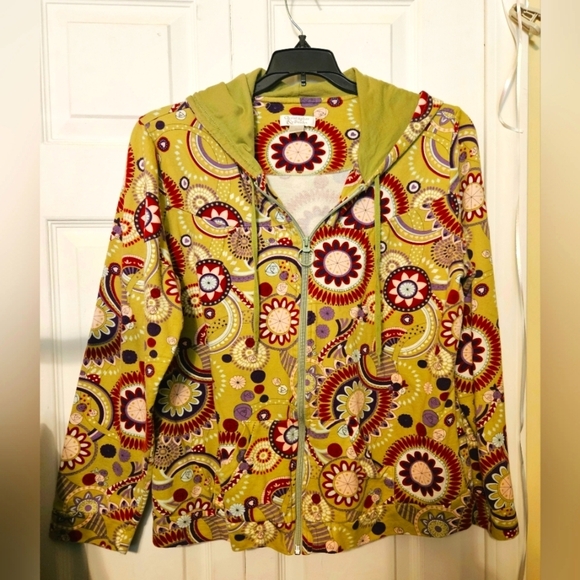 #209 Christopher & Banks- Kelly Green Multicolored Hoodie- Size: XL - Picture 2 of 5